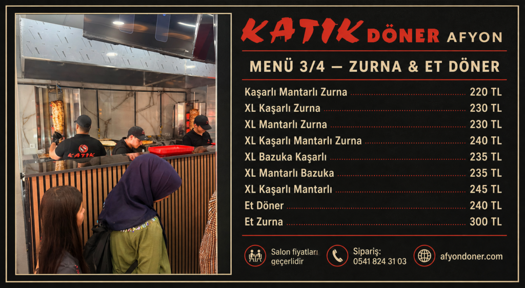 Katık Döner Afyonkarahisar mutfak ve servis alanı menüsü